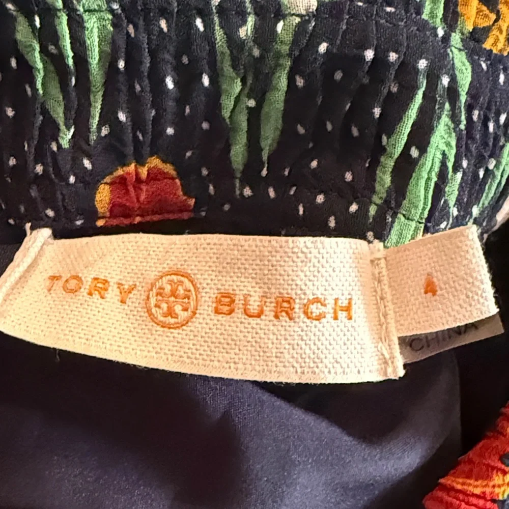 Tory Burch sz 4 Navy Floral Long Sleeve Dress with Ruffle Collar great condition - Picture 11 of 11